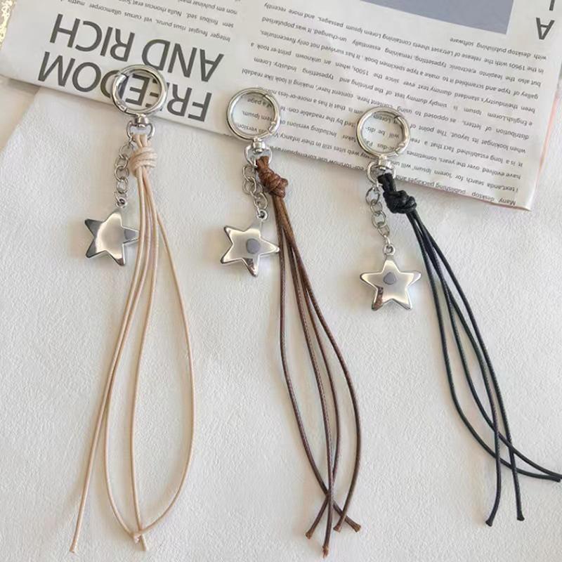 Leather Braided Rope Keychain Star Charm Pendant Keyring  Simple All-Matching Bag Decoration Jewelry Accessories