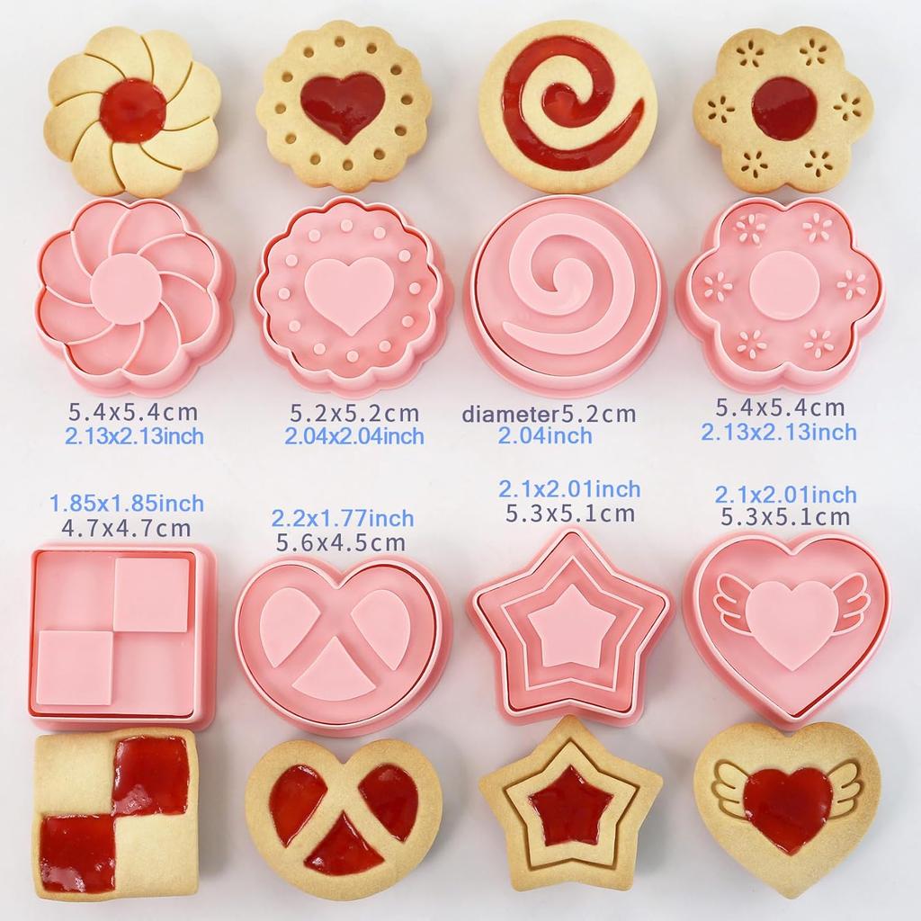 Valentine's Day Heart Cookie Cutters 3D Embosser Set for DIY Cartoon Biscuit Molds Pressable Cookie Stamps Pastry Bakeware