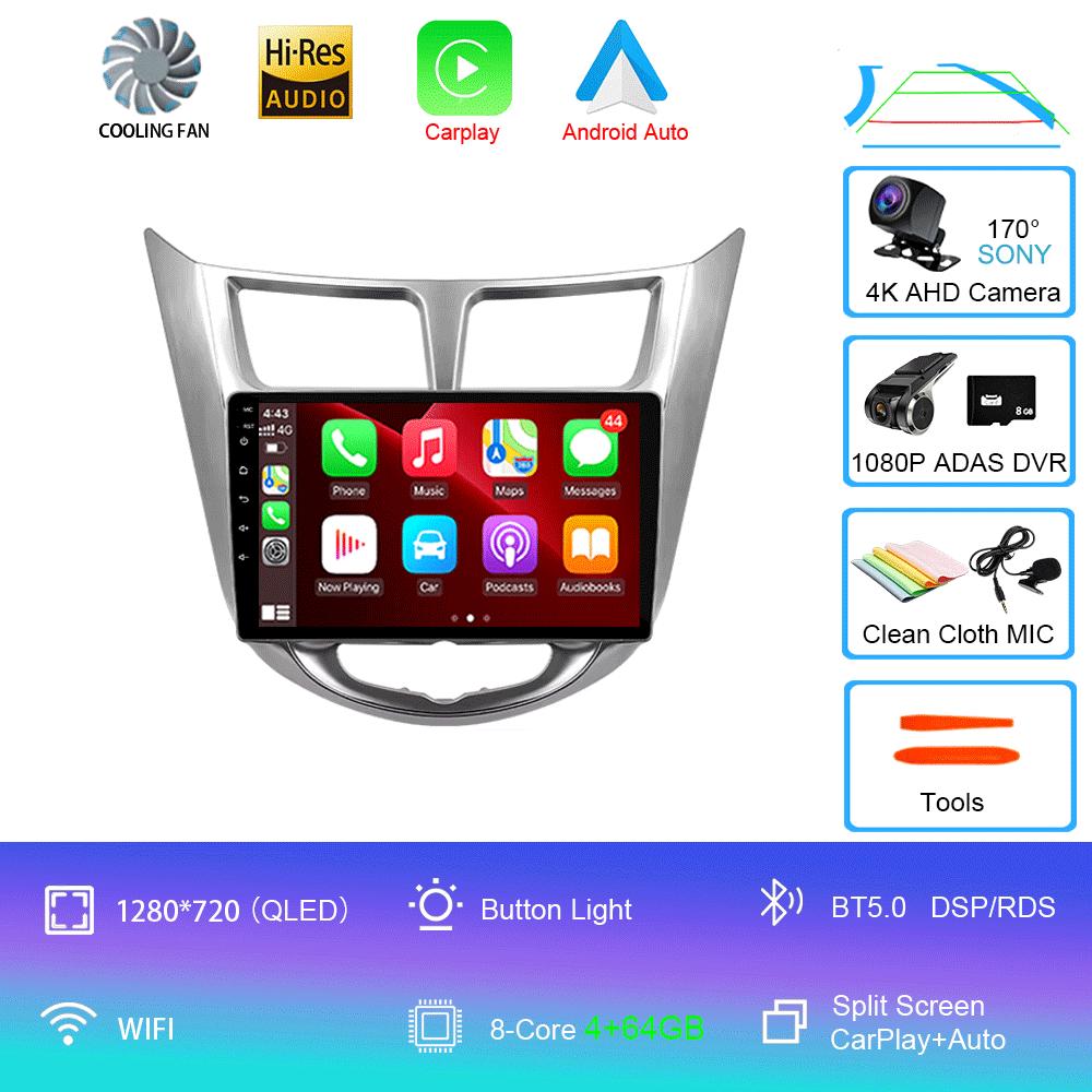 Android14 Carplay Auto For Hyundai Solaris Verna Accent 1 2010 2011 2012 2013 -2016 Multimedia Player Car Radio DSP Stereo 2 Din