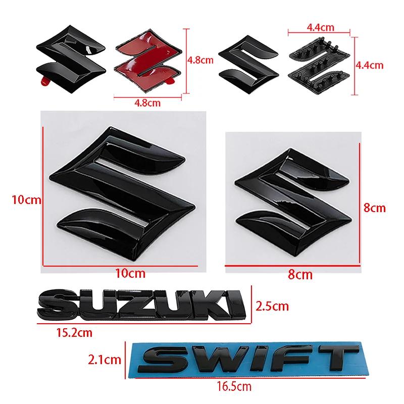 Car Logo 2/3/4/5pcs ABS Glossy Black Replaced Front Rear Badge Sticker for SUZUKI Swift Steering Wheel Center Emblem Trunk Decal