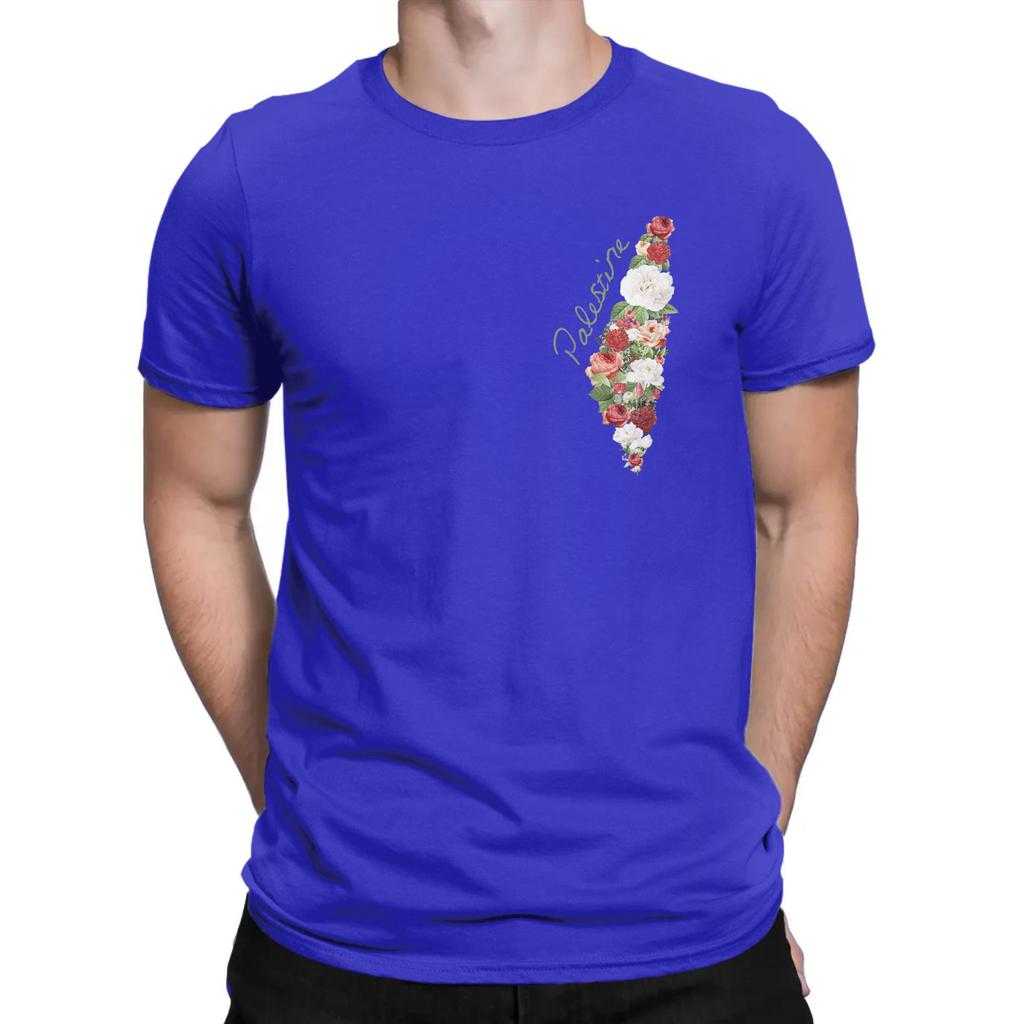 Casual T Shirt Summer Palestinian Palestine Flower Hippie T-Shirts  Cotton Tshirt for Men Y2K Fun Loose Short Sleeve Clothing