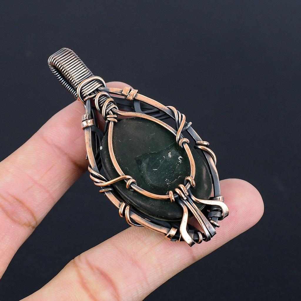 Grüner Zade Anhänger, 999 Kupferdraht umwickelter Edelstein Schmuck, Handgefertigter Anhänger, Geschenk Für Liebe