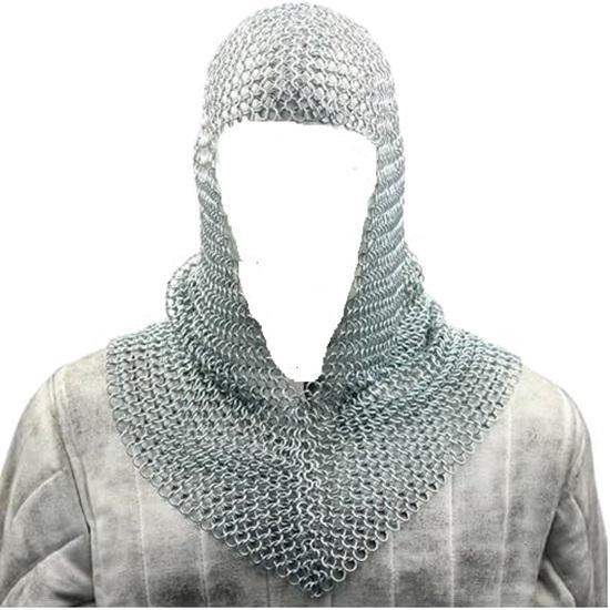 Warrior Replicas Medieval Halloween Aluminium Butted Chainmail Hood, Coif, Cap Armor Silver Finish