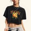 Fruit Yellow Peach Fresh Print Womens Washed Tee Shirt Crop Cotton T Shirts Soft Tops Fashion Short Sleeve