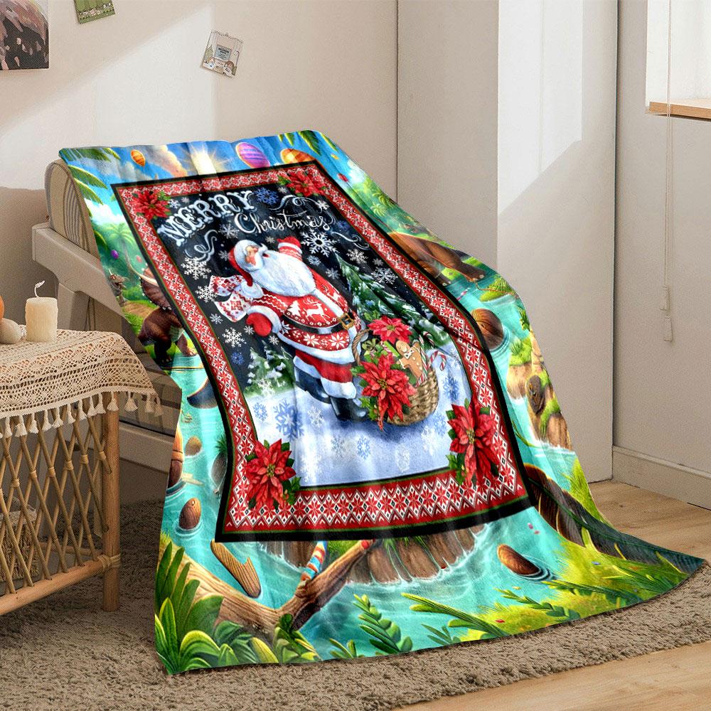 Merry Christmas Santa Claus Snowflake Print Blanket bedroom Blanket for Livingroom Couch lunch break Soft throw for Friend's festival Gift