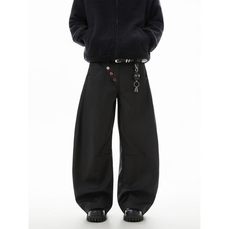51 Hip-Hop Trendy Brand Vintage-Style Button-Decorated Loose Wide-Leg Pants for Men and Women, American High Street Casual Scimitar Pants