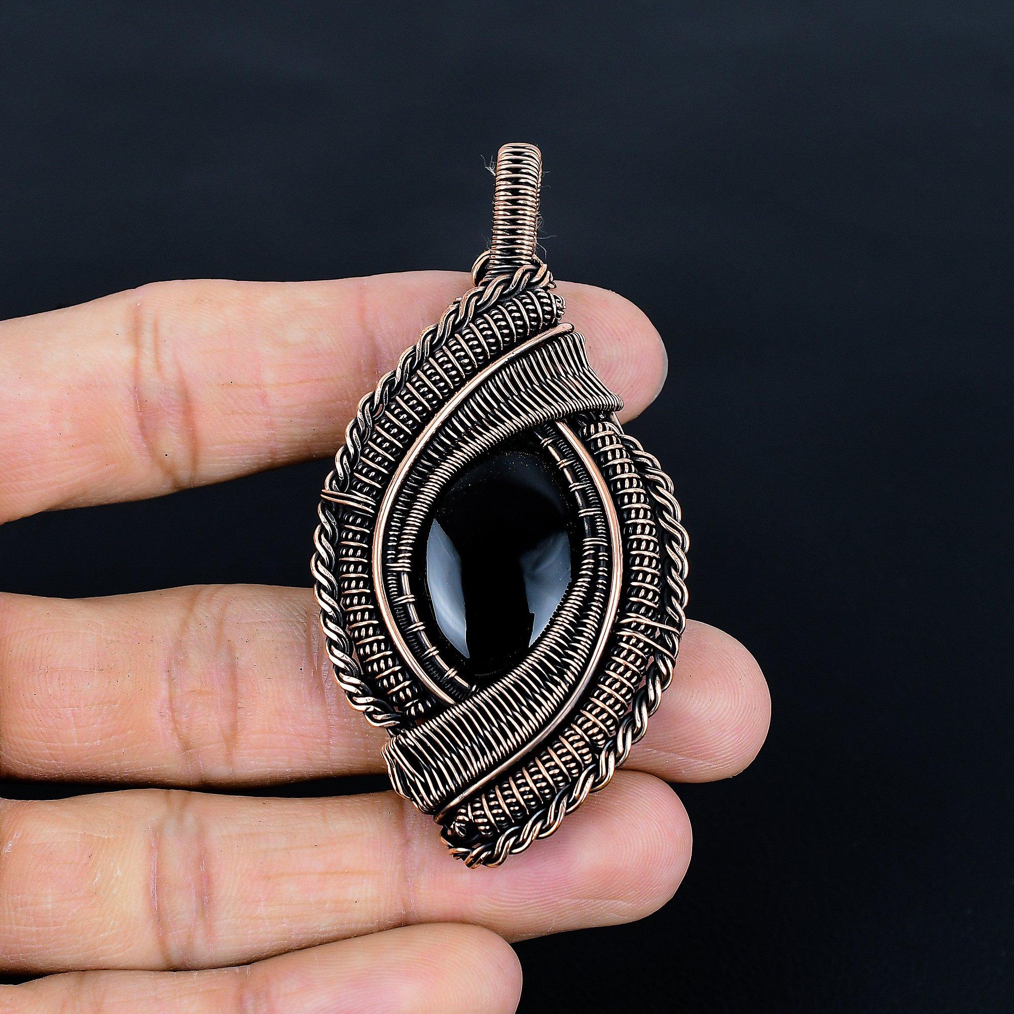 

Украшения из черного оникса, Кулон, обернутый медной проволокой 999 пробы, Ювелирные изделия из драгоценных камней ручной работы, Подарки для жены, Совершенно новый кулон 2.96 Inches