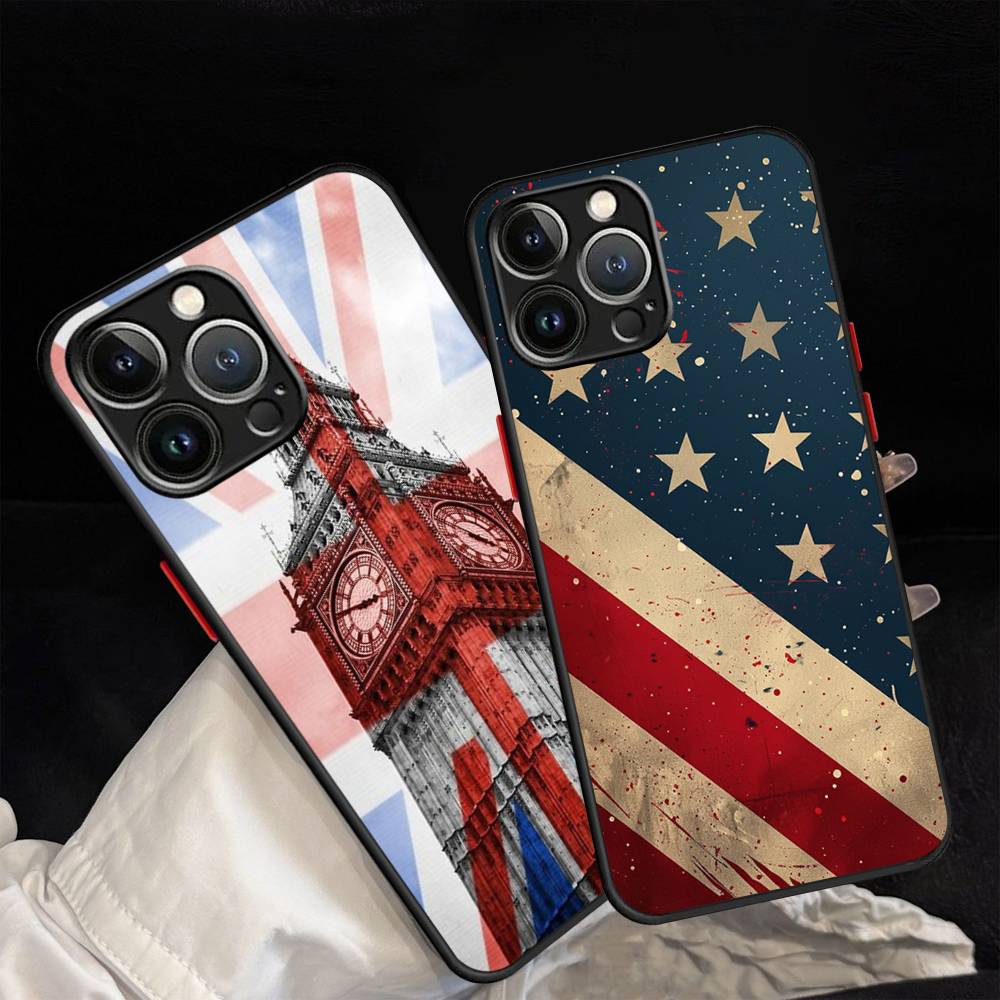 USA & UK Flaggen Hülle Für iPhone X XR XS 11 12 13 14 15 16 pro MAX mini Handyhülle Matt stoßfest