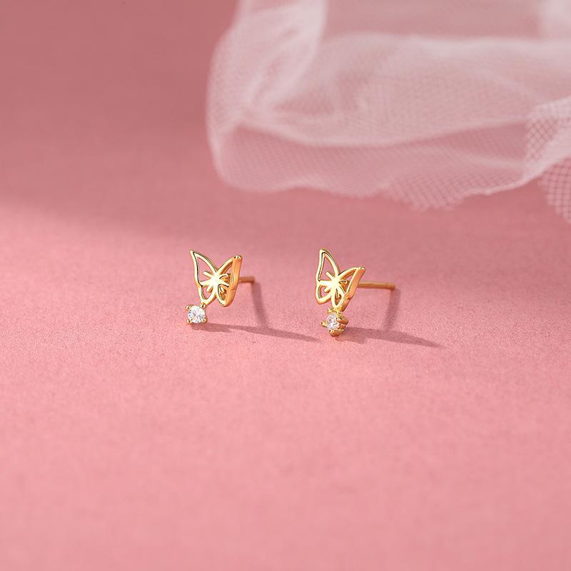 Butterfly Zircon Earrings Elegant  Artistic  Fashionable  Commuting  High-end  Compact Earrings