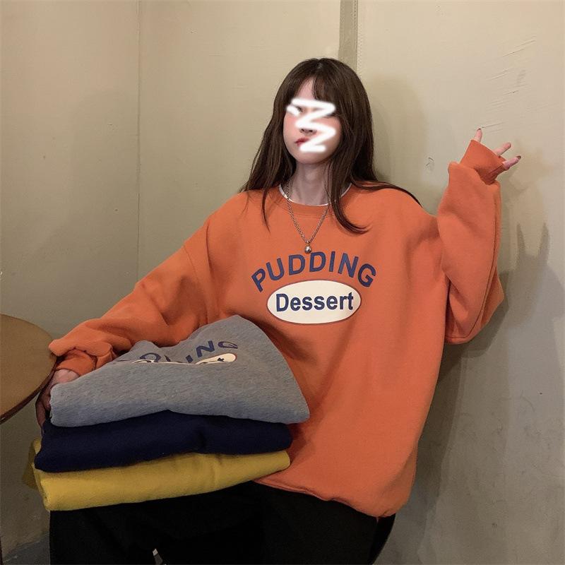 Padded Loose Casual Sweatshirt Female Autumn and Winter Jacket Ancient Round Neck Long Sleeve Bottom Shirt Top Fashion Retro Versatile Sweatshirt