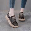 Women's Genuine Leather Retro Lace-Up Sneakers with Thick Soles - Spring Casual Cowhide Loafers