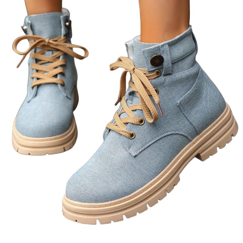 Autumn and Winter Fashion New Warm Solid Color Sexy Round Toe Lace-up Comfortable Square Heel Elegant Women's Short Boots