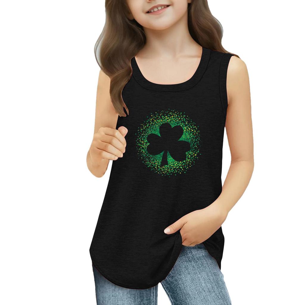 Mädchen Kinder Sommer Rundhals Ärmellose Shirts Tanktops St. Patrick's Day