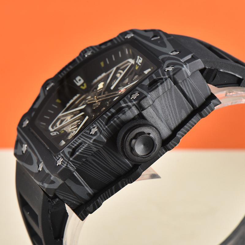 Vibrant Wine Barrel Shape Quartz Watch with Carbon Fiber Hollow Design for Men