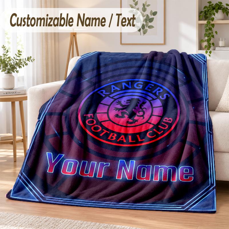 Custom Text Flannel Blanket Rangers FC Print Warm Cozy Blanket Home Sofa Bedding