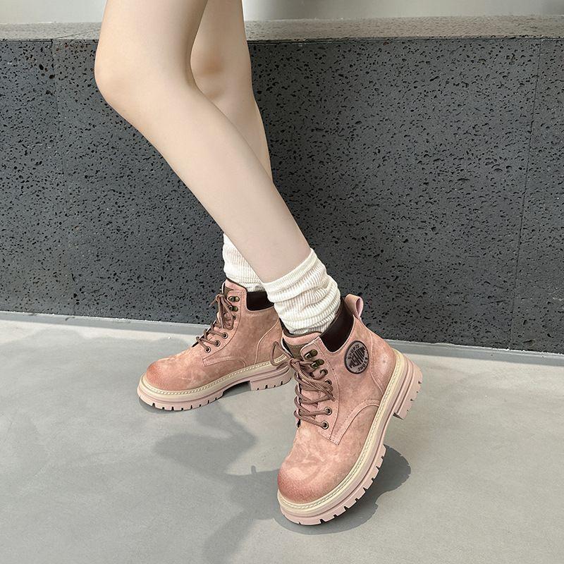 White Deer same autumn 2025 new fashion Martin boots women's height increase British outdoor tooling boots short boots rhubarb