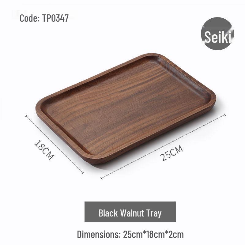 Luxury Black Walnut Tray: Rectangular Solid Wood for Home, Tea, & Water Cups, with Round Plate