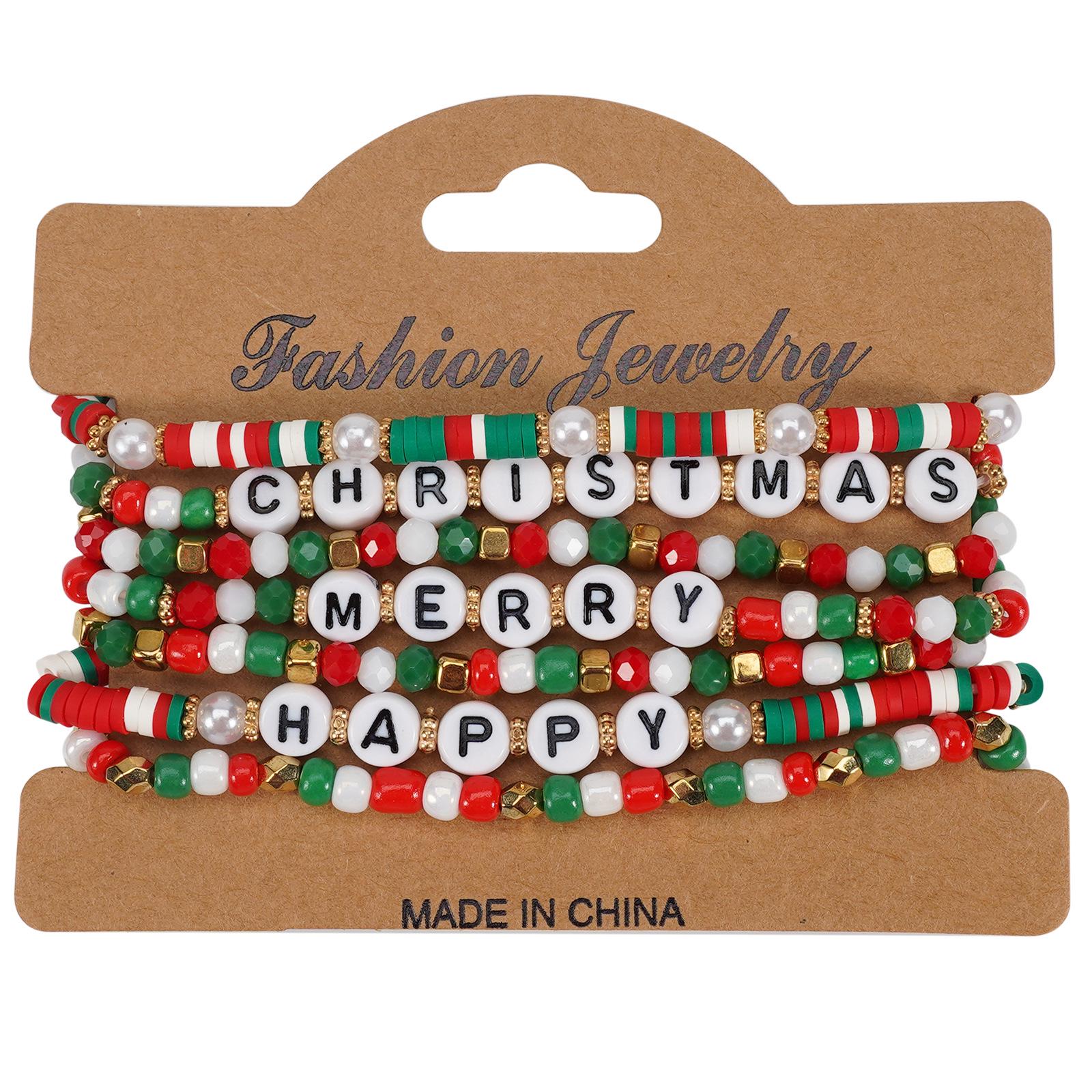 

2025 Cute Christmas Cartoon Polymer Clay Rice Beads Bracelet