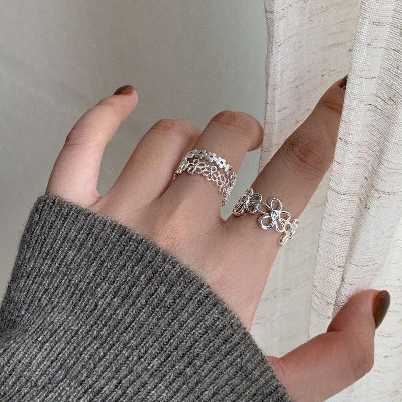 Korean Sweet Floral Open Adjustable Ring for Women - Elegant & Trendy