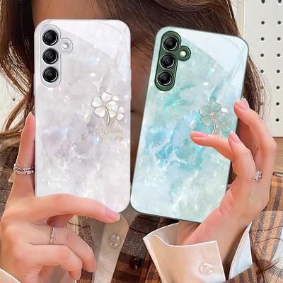 Double Petaled Clover For Samsung Galaxy A14 4G 20 30 52 20S 21S 22 A32 33 34 42 50 51 53 54 70 71 72 73 5G Glass Phone Case