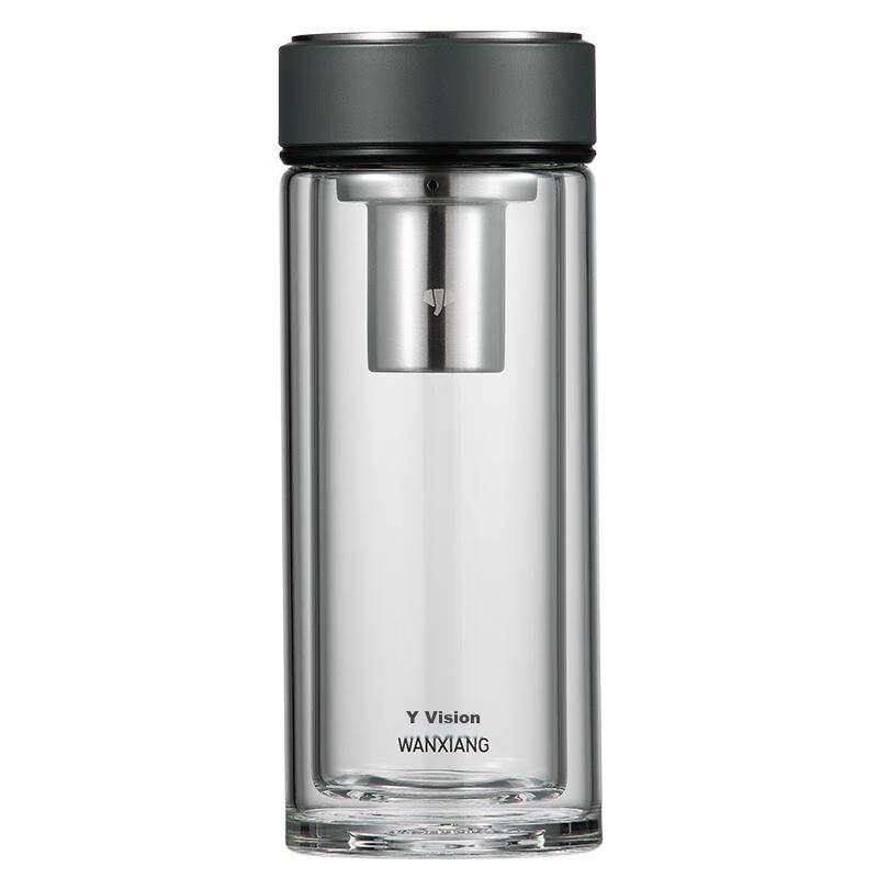 WANXIANG Double-Layer Heat-Resistant Glass Cup with Filter Mesh, Business Office Holiday Gift, Large Capacity Black-Green Portable Car Tea Cup