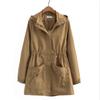 Women Solid Mid Long Hooded Trench Coat Middle Aged Mothers Plus Size Outerwear