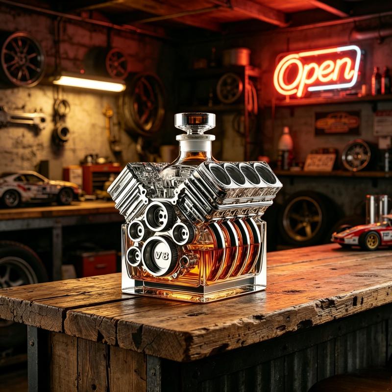 Car Motor Whiskey Decanter v8 Glass Bottle for Whiskey Bourbon Collectible Decoration