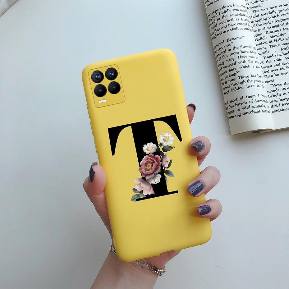 For Realme 8 Pro Case Silicon Soft Letter Monogram Flowers Phone back cover For Oppo Realme8 4G RMX3085 Realme 8 Pro Bumper Case