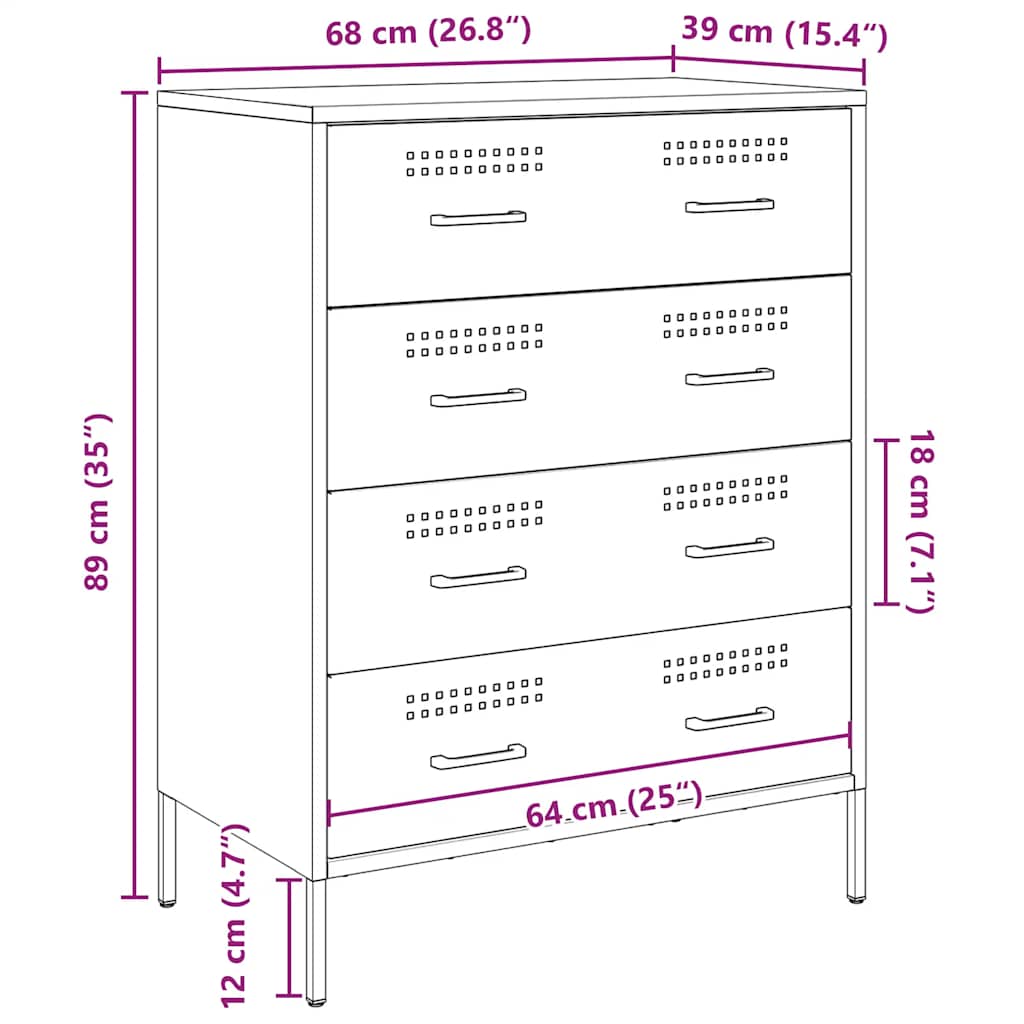 Sideboard Pink 68 x 39 x 89 cm Steel