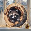 Animal Christmas Ornament Rustic 2D Acrylic Hanging Decoration Round Forest Animal Ornament