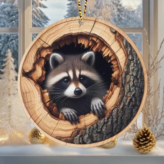 Animal Christmas Ornament Rustic 2D Acrylic Hanging Decoration Round Forest Animal Ornament