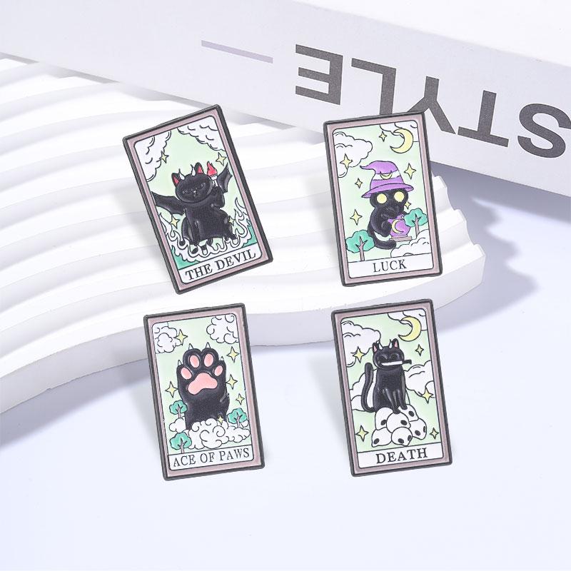 Xiaomi Luck Witch Cat Black Cat Tarot Card Enamel Pin The Devil Bat Cat Ace Of Paws Death Brooch Bag Lapel Hat Badge Punk Jewelry Gifts