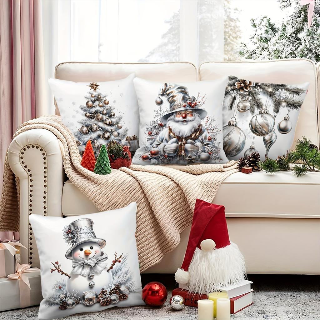Christmas Themed Pillowcases: Santa, Snowman, Christmas Tree & Ornaments Designs Sofa Room Cushion Cover Home Decoration Gift