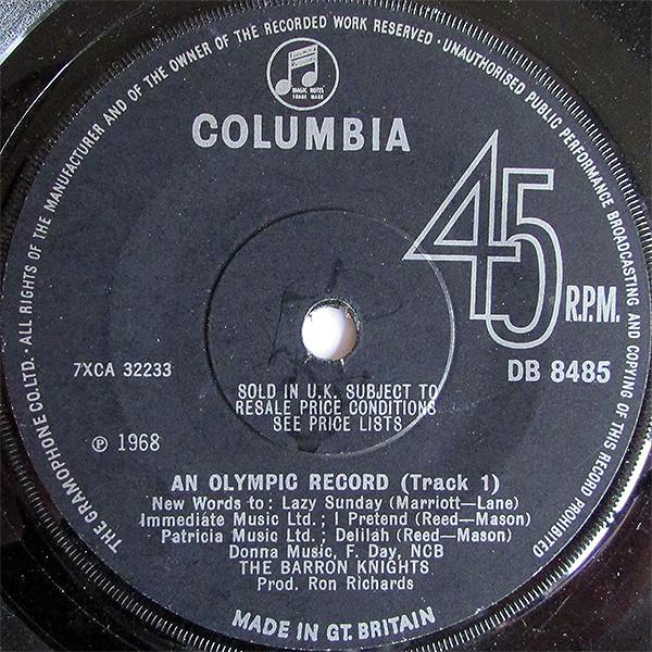 7inch Record BARRON KNIGHTS - An Olympic Record DB8485 Columbia 1968 UK Pop Used