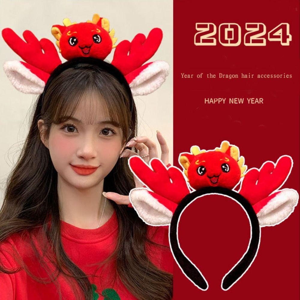 

Deer Ear New Year Headband Letter 2024 Hair Bands Creative Dragon Hair Hoop Wash Face L