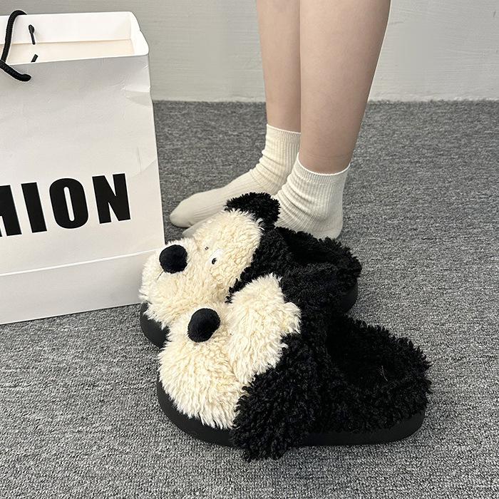 2025 tritt auf Scheiße Gefühl Welpen Baumwollpantoffeln Damen Herbst und Winter neu Indoor Zuhause dicker Boden warm Plüschpantoffeln