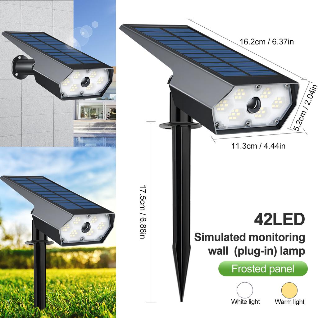 42 LED Lampes Solaires à Détecteur de Mouvement Projecteurs Paysagers de Jardin Extérieur 56LED Étanche 3 Modes Cour Allée Allée Imitation