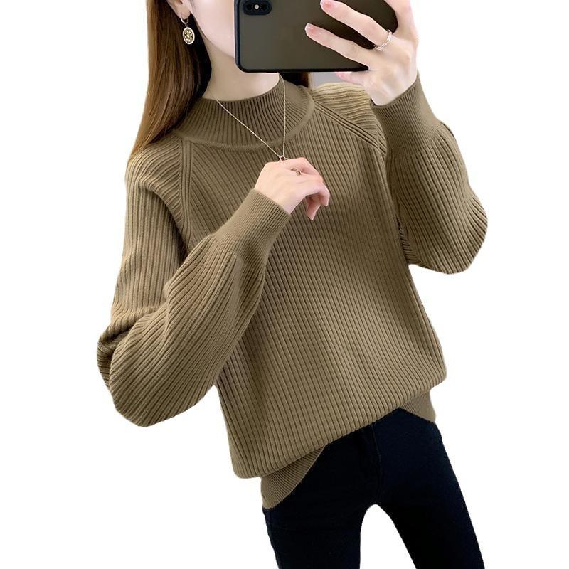 Stylish and Simple Versatile Semi-turtleneck Knitted Sweater with Inner Top Women's Autumn and Winter New Solid Color Pullover Sweater Bottoming Shirt