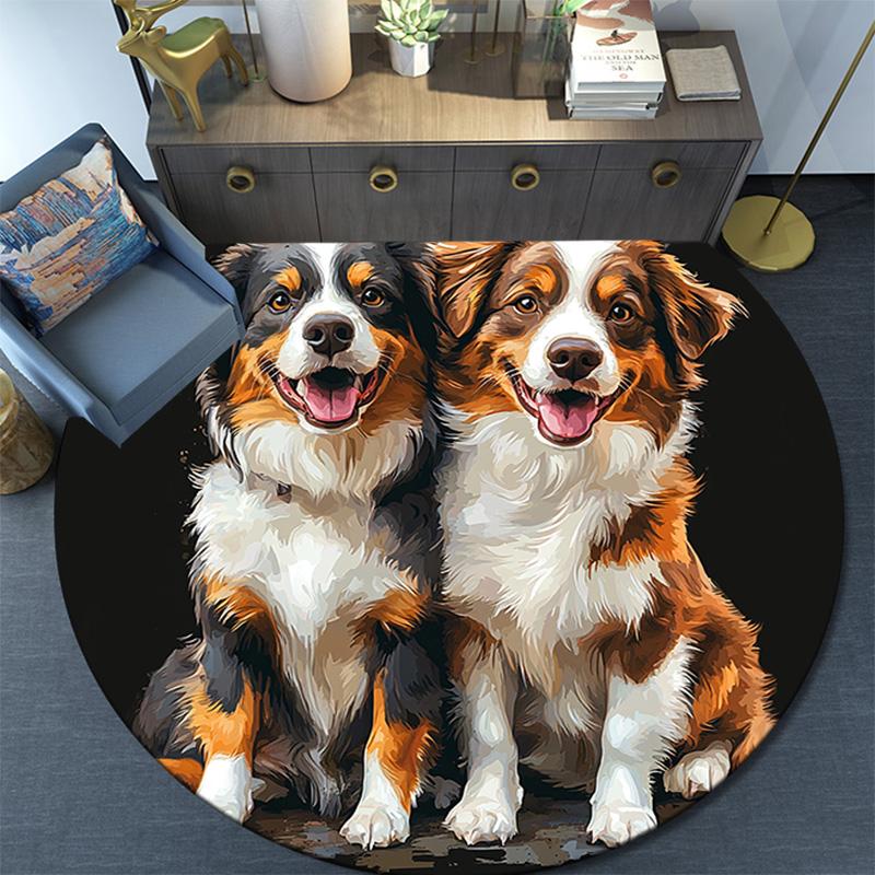Australian Shepherd Dogs Round Area Rug,Carpet Rug for Living Room Bedroom Sofa Playroom Decor,Non-slip Floor Mat