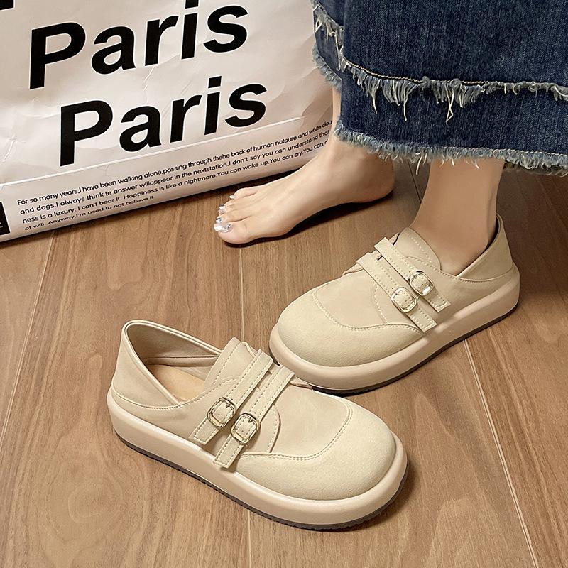 

Double buckle with Mary Jane loafers women s spring 2024 new flat two wear one pedal with skirt small leather shoes 35 хаки