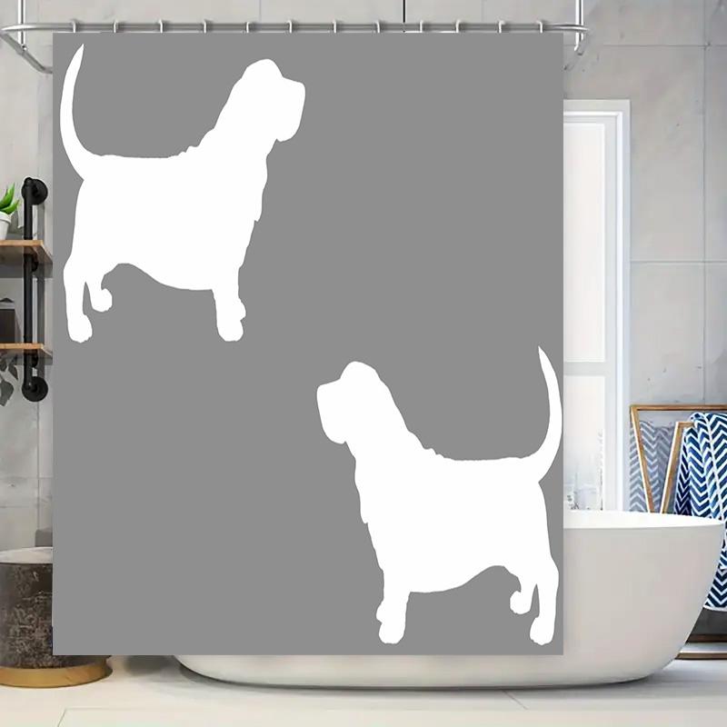 

Minimalist Modern Shower Curtain Set Featuring Silhouette Dog Designs White Grey Bathroom Decor With Metal Hook Rings For Home U W60H190(CM)-1 Pcs