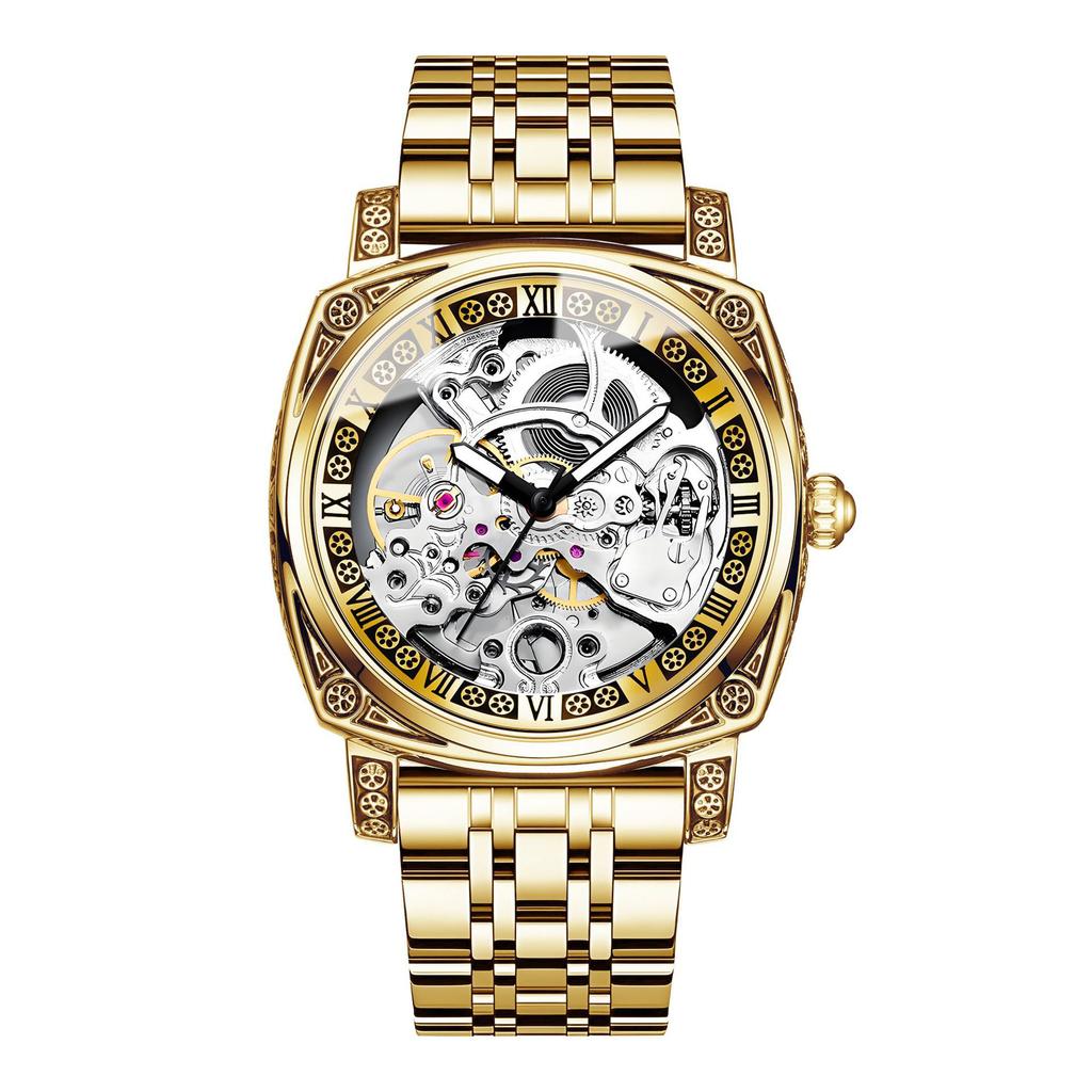 M28 New Trendy Men Watch Night Light Waterproof Carved Flower Mechanical Watch Cool Clock Giftwatches for Man