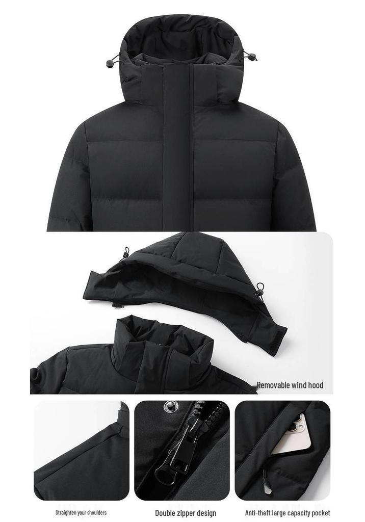 Men's Long Sports Down Coat - Over-the-Knee Winter Jacket for Students