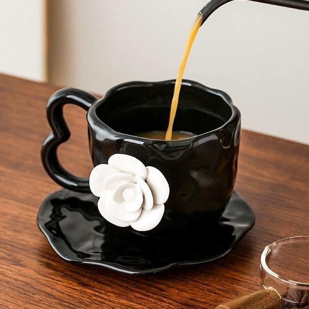 Creative Three-dimensional White Flower Ceramic Coffee Mug Delicate Afternoon Tea Dessert Snack Tea Cup Birthday Gift Home Decor