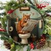 1pc 2D Round Aluminum Metal Sign Cat Reading Retro Wall Decor Humorous Bathroom Toilet Ornament Gift