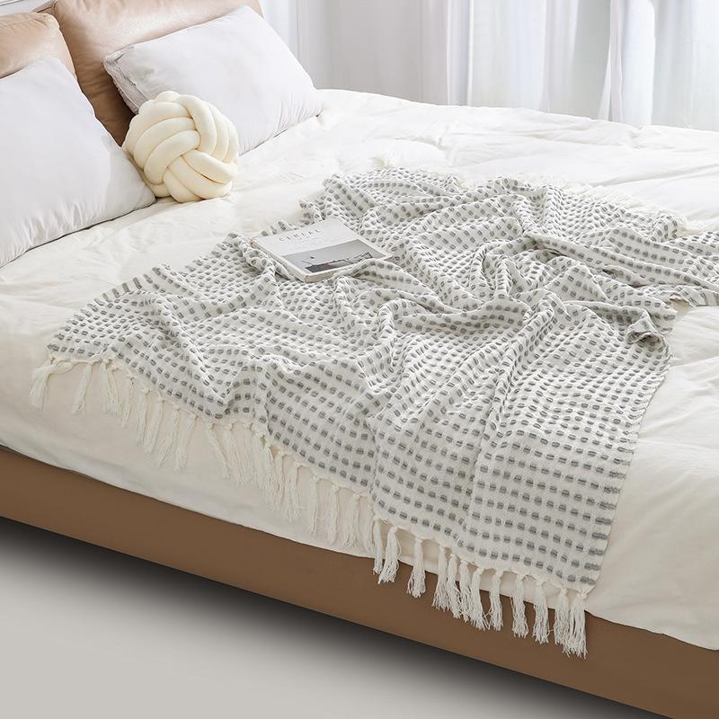 Chenille Knitted Bean Throw Blanket Summer Thin Sofa Cover Blanket Air Conditioning Bed Tail Blanket Woven Blanket For Office Nap Use