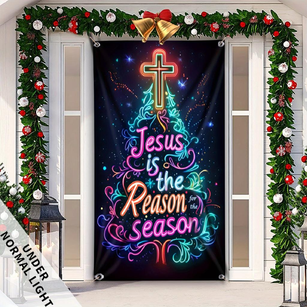 Christmas UV Fluorescent Door Banner/cover Background/holiday Party Decoration/Christmas Decorative Hanging Cloth