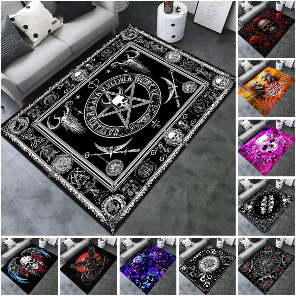 1PC Skull Dark Gothic Pattern Printed Carpet Rug for Living Room Bedroom Home Sofa Decoration,Non-slip Floor Mat Floor Mat