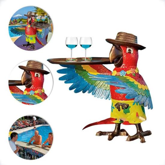 

Поднос для напитков, попугай-дворецкий, красочная фигурка птицы из смолы, статуя, скульптура, домашняя кухня, бассейн, животное, сервировочный поднос для напитков, украшение