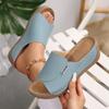 Offene Keilsandalen für Damen zum Hineinschlüpfen Kork-Plateau-Sandalen mit Absatz Komfort Sommer Strand Schuhe Damensandalen mit dicker Sohle Lässige elegante Slides